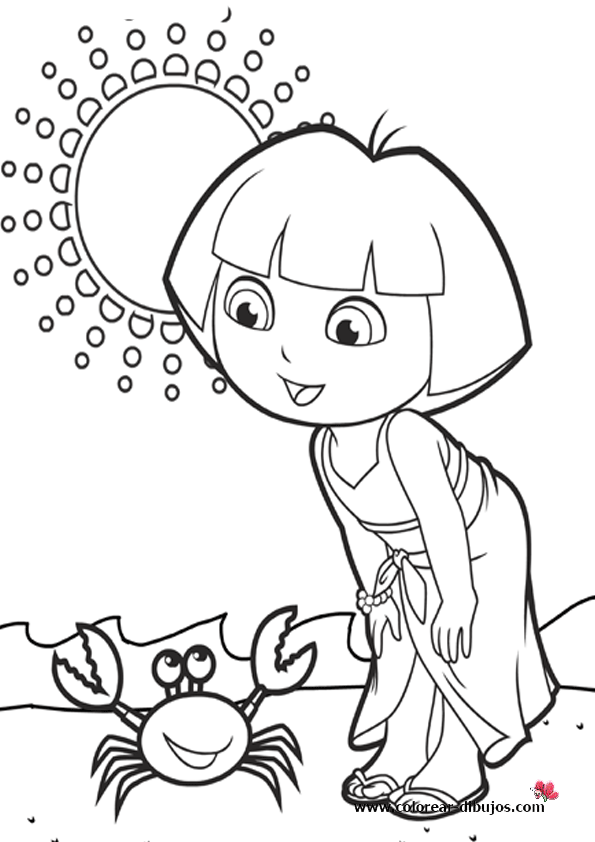 Pintar a Dora en la playa con cangrejo